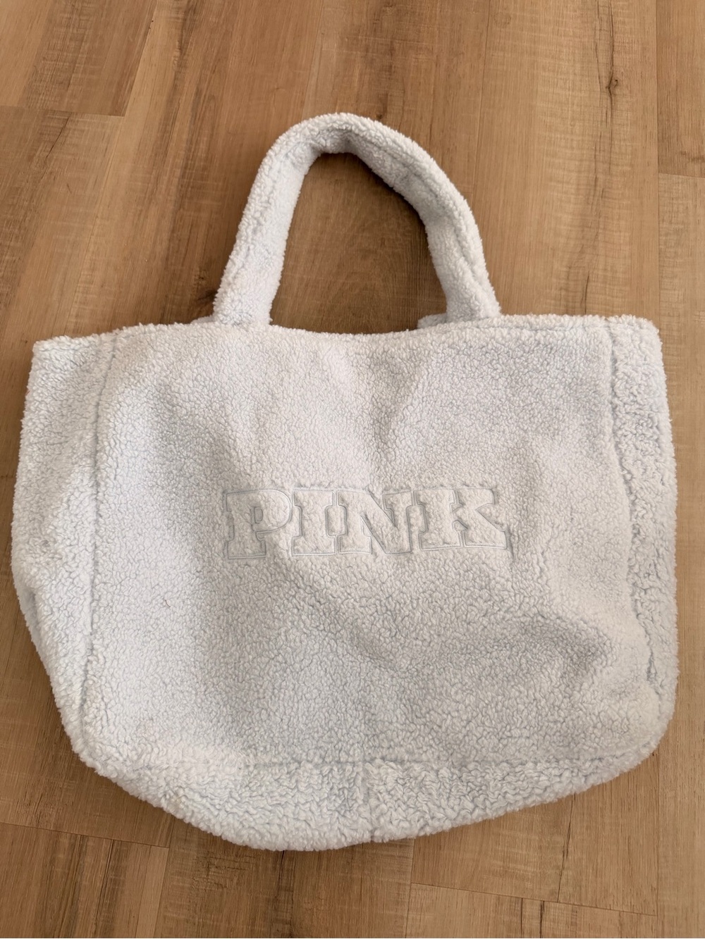 PINK Victoria's Secret Cream Sherpa Tote with Embossed Logo